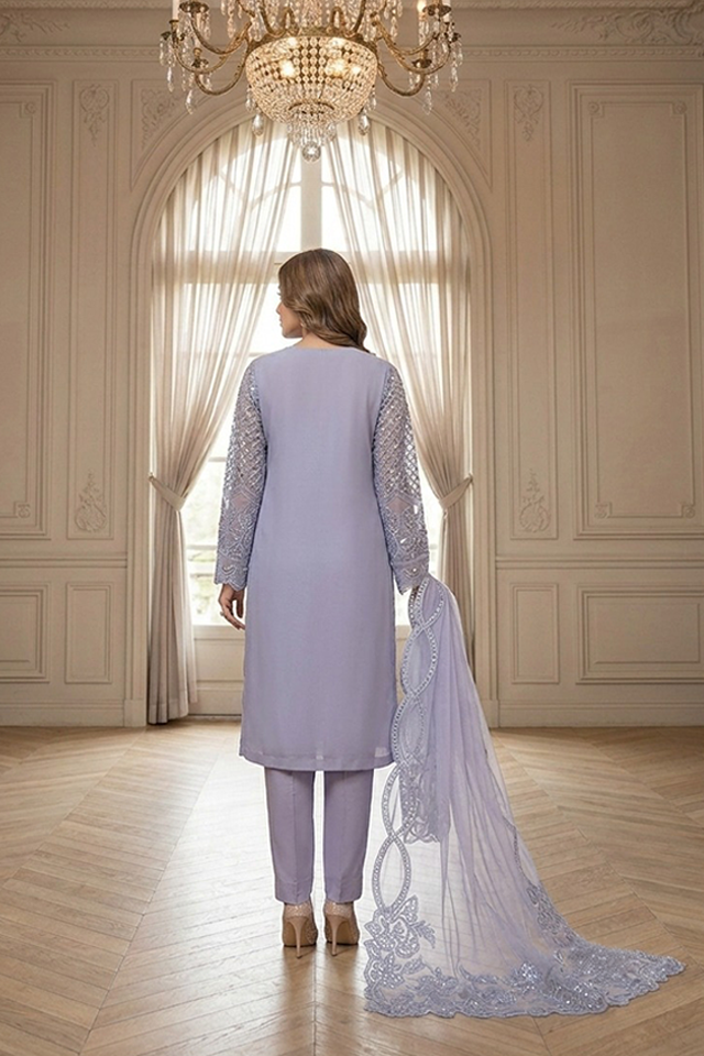 Lavender Chiffon Embroidered 3-Piece Suitr-SZ-2025