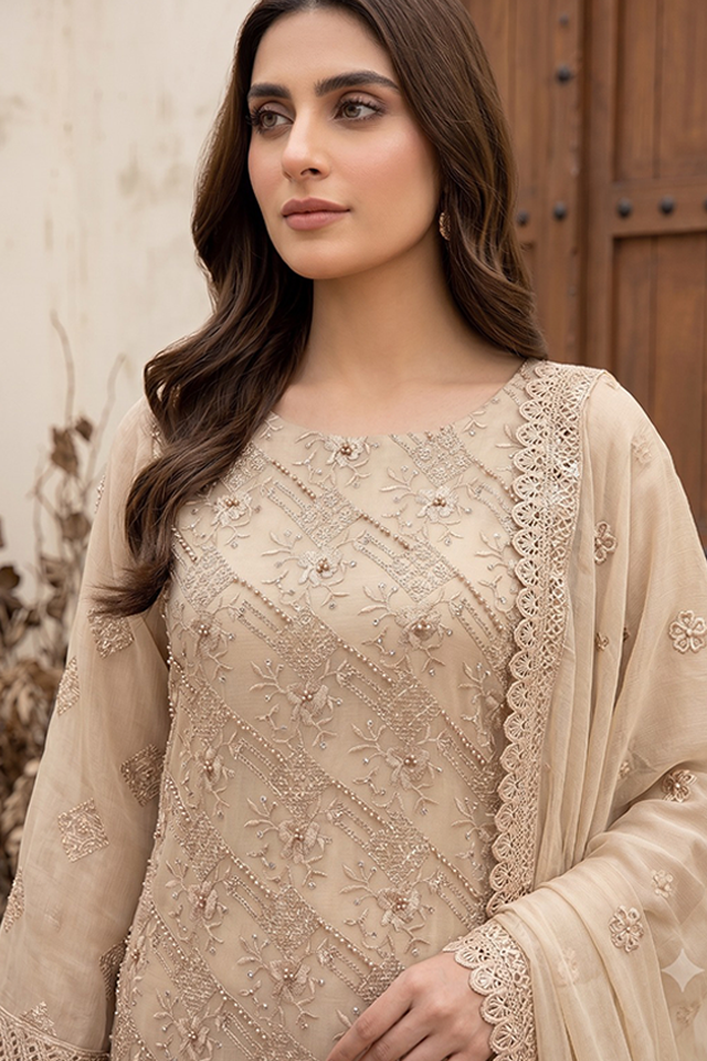 Skin Chiffon Embroidered 3-Piece Suit-SZ-2026