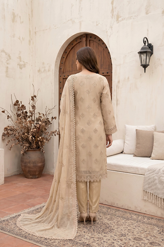 Skin Chiffon Embroidered 3-Piece Suit-SZ-2026