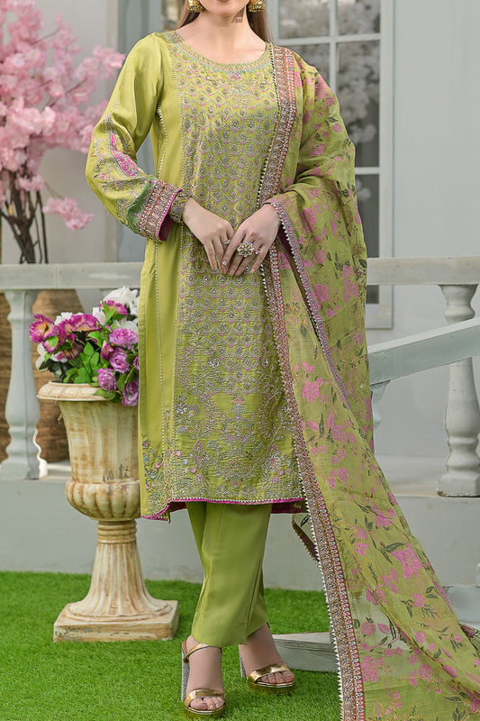 WOMEN'S-3 PIECE PRINTED RAW SILK | DPV-219