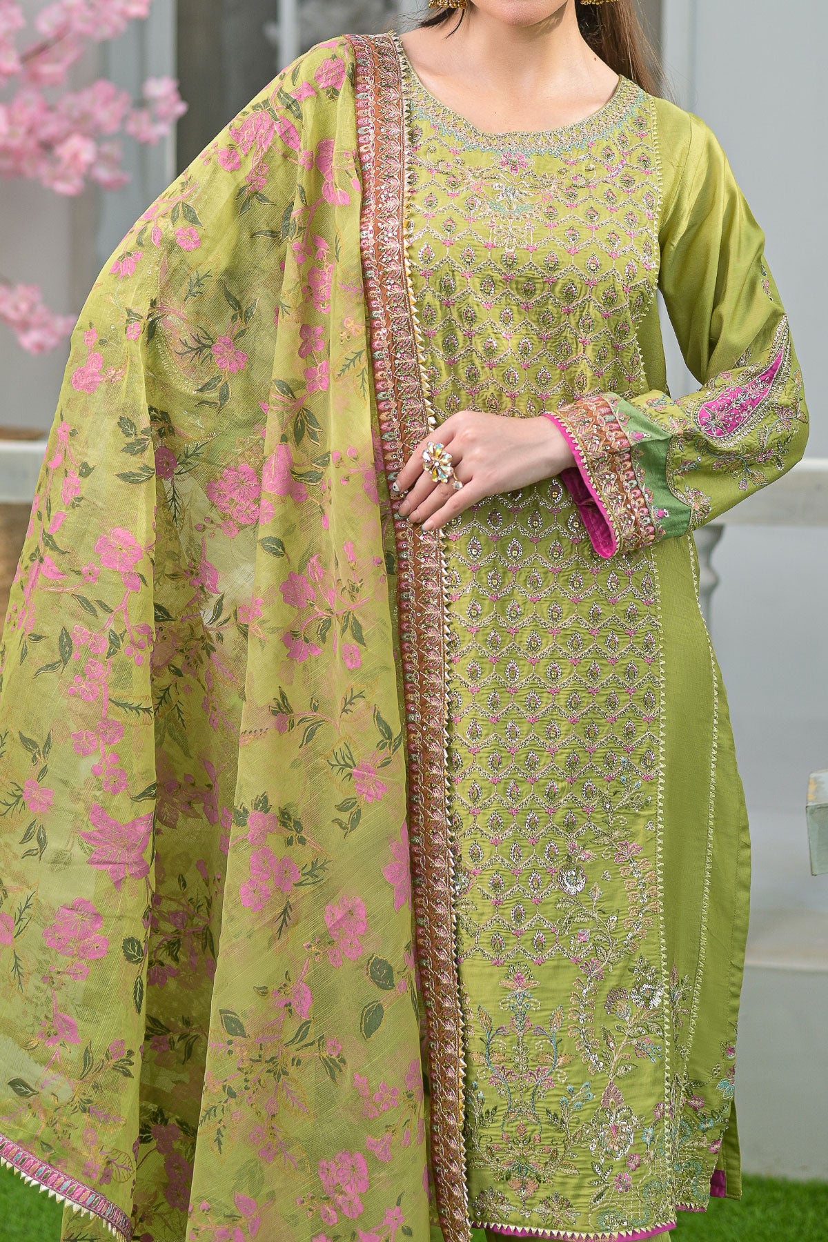 WOMEN'S-3 PIECE PRINTED RAW SILK | DPV-219