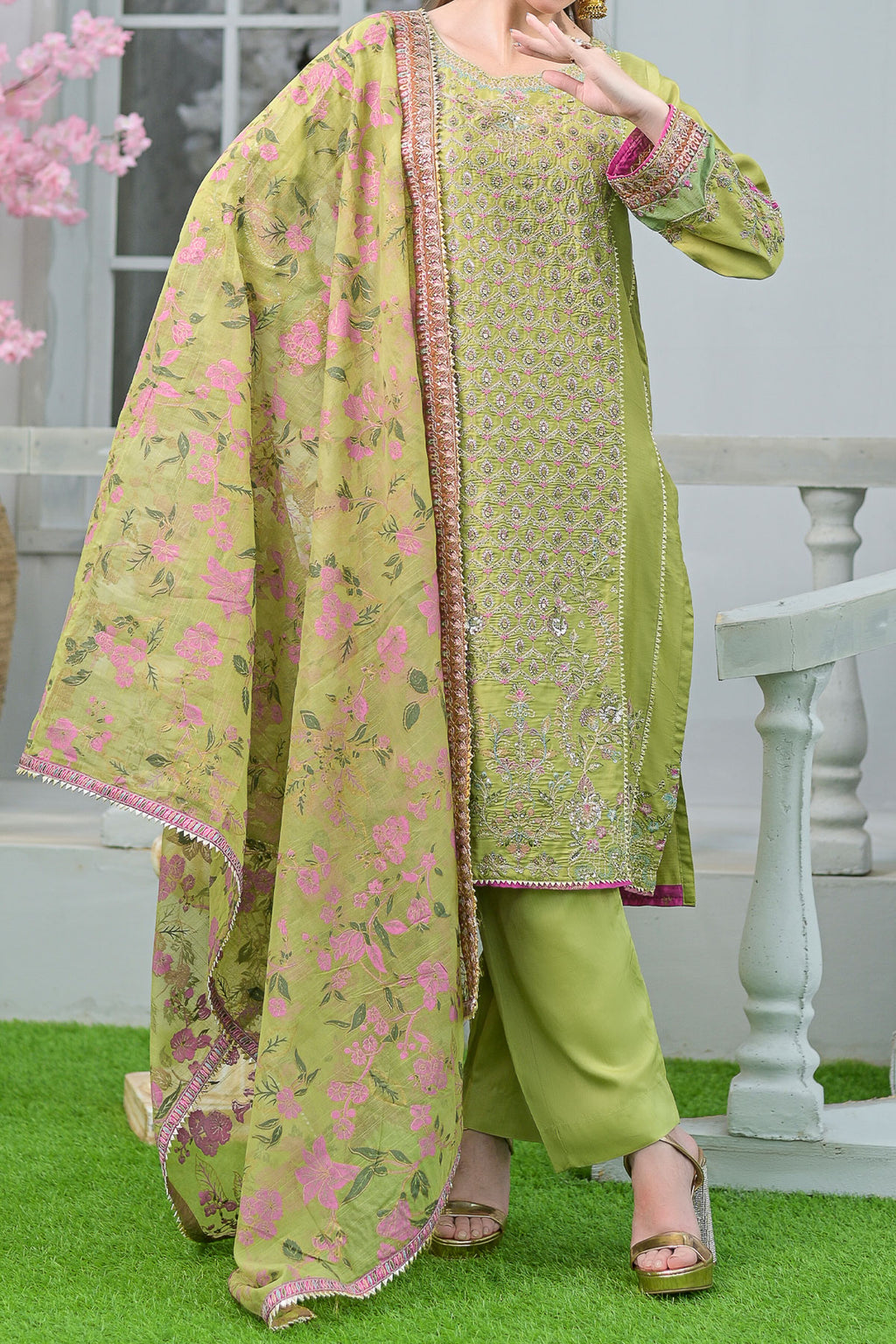 WOMEN'S-3 PIECE PRINTED RAW SILK | DPV-219