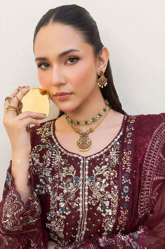 Embroidered Chiffon Ensemble with Sequin Work & Raw Silk Trouser - SZ-2019