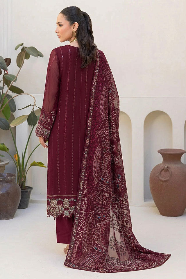 Embroidered Chiffon Ensemble with Sequin Work & Raw Silk Trouser - SZ-2019