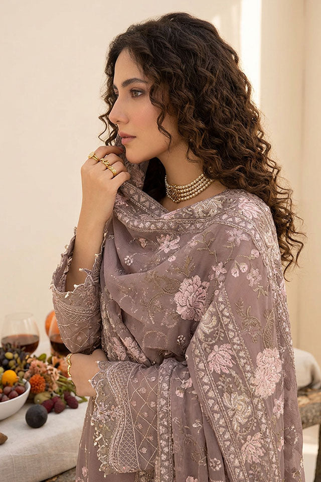 Sequin Embellished Chiffon Suit with Organza Accents & Raw Silk Trouser - SZ-2020