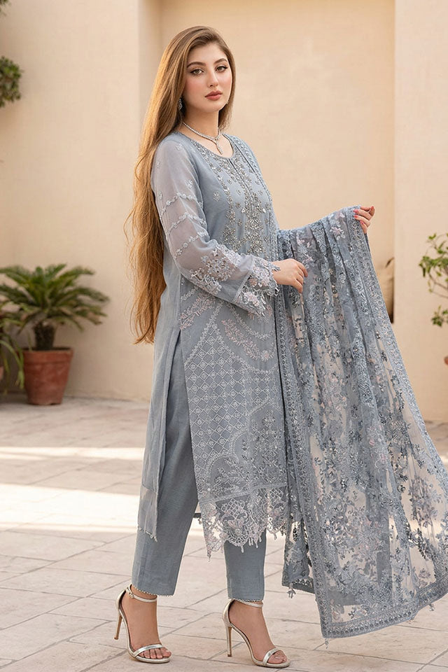 Sequin Embroidered Chiffon Suit- SZ-2021