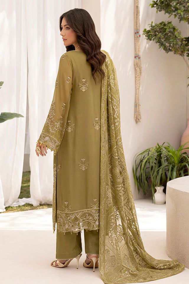 Chiffon Embroidered 3-Piece Suit with Sequins & Raw Silk Trouser-SZ-2024