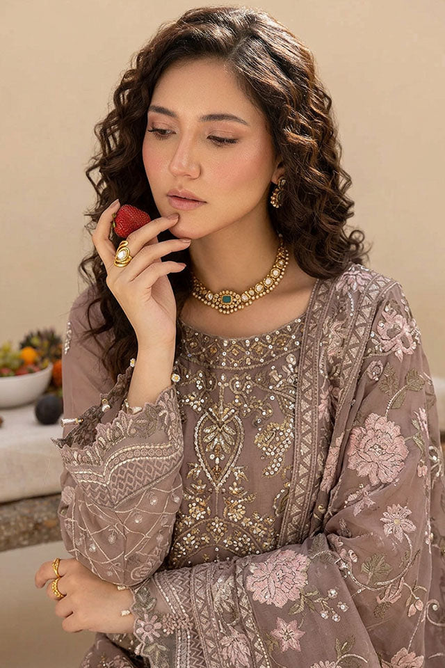 Sequin Embellished Chiffon Suit with Organza Accents & Raw Silk Trouser - SZ-2020
