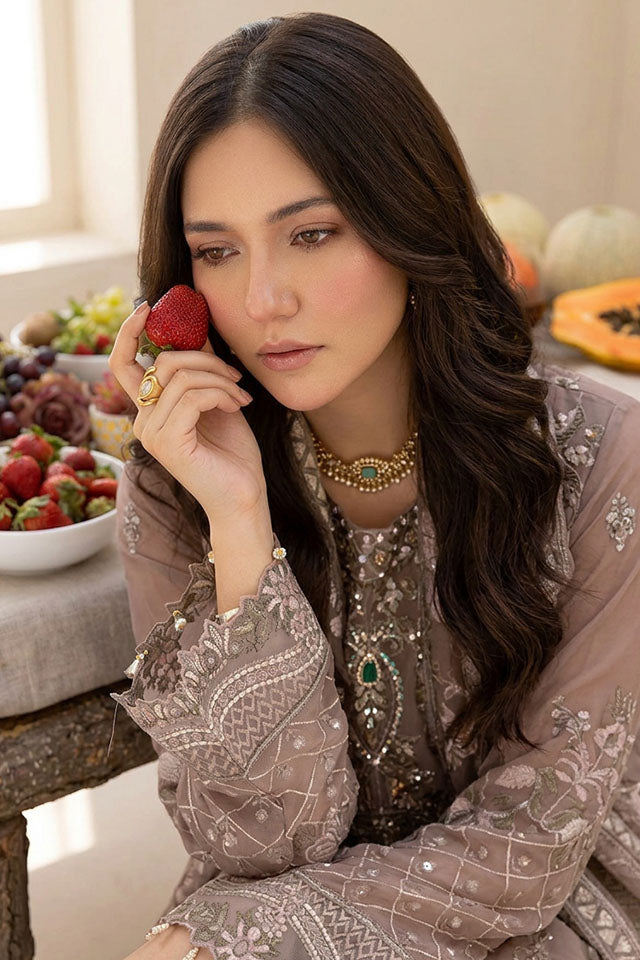 Sequin Embellished Chiffon Suit with Organza Accents & Raw Silk Trouser - SZ-2020