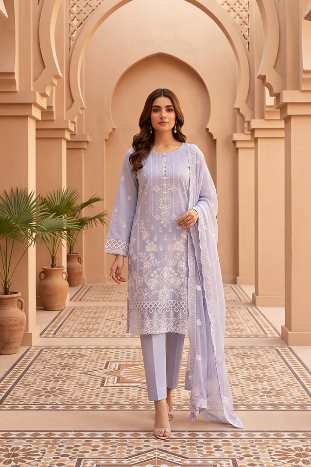 Light Blue Embroidered Cotton Ensemble-SZ-2037