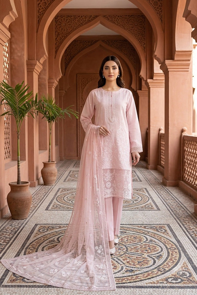 Light Pink Embroidered Cotton Ensemble-SZ-2035