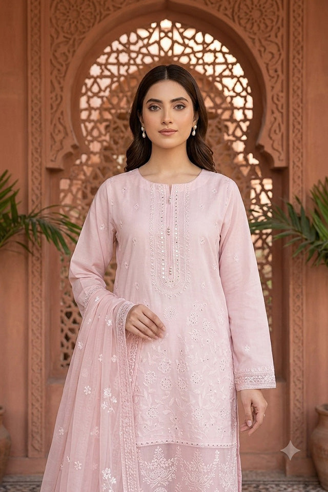 Light Pink Embroidered Cotton Ensemble-SZ-2035