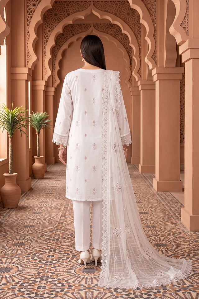 White Embroidered Cotton Ensemble-SZ-2039