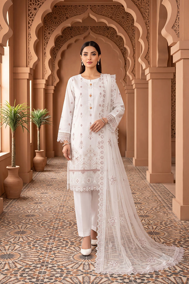 White Embroidered Cotton Ensemble-SZ-2039