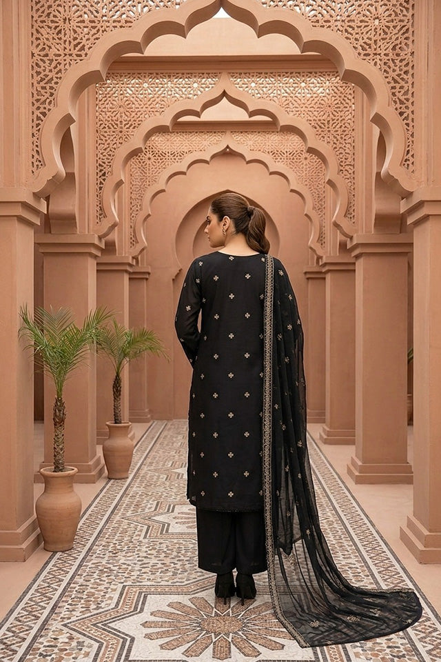 Black Embroidered Cotton Ensemble-SZ-2038