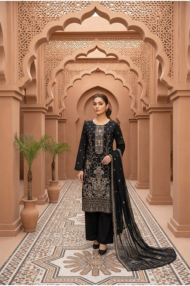 Black Embroidered Cotton Ensemble-SZ-2038