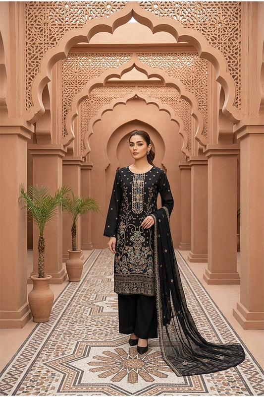 Black Embroidered Cotton Ensemble-SZ-2038