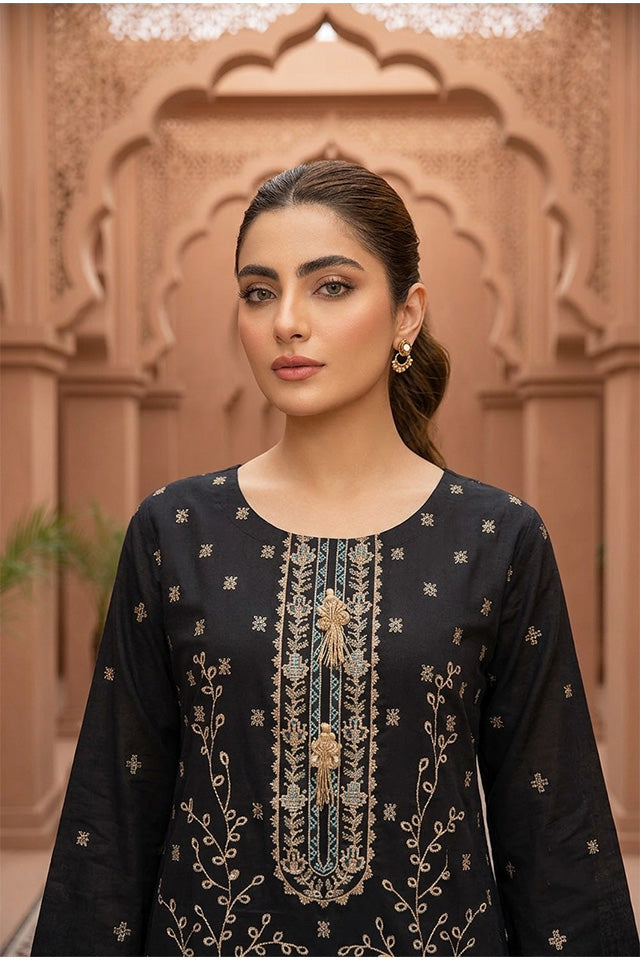Black Embroidered Cotton Ensemble-SZ-2038