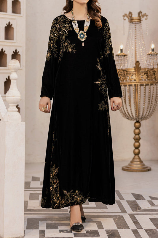 Embellished Black Velvet Shirt – Side Slit Long Silhouette-SZ-2016