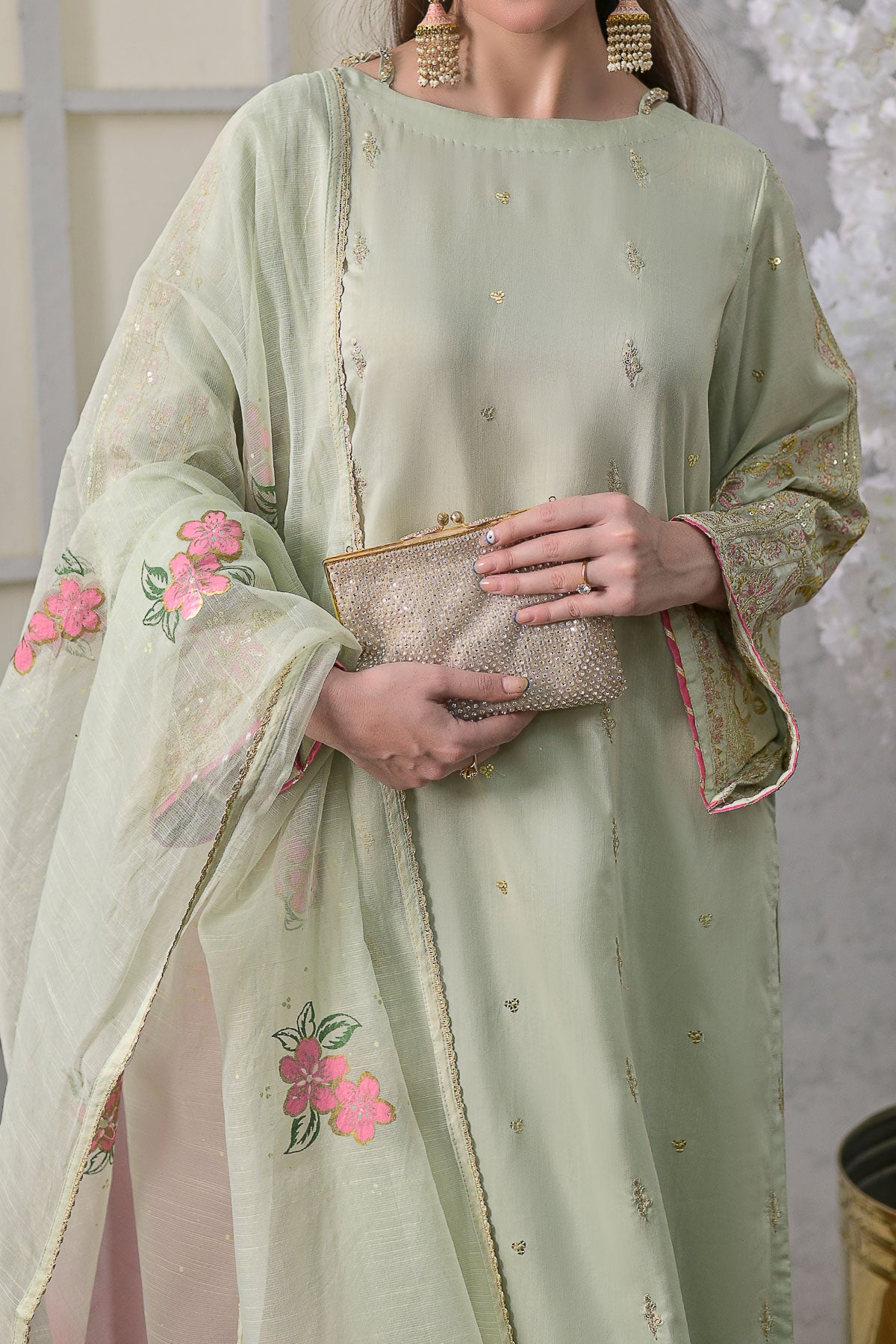 Mustard Self Zari Viscose 3 Piece Suit with Slub Dupatta-SZ-2020
