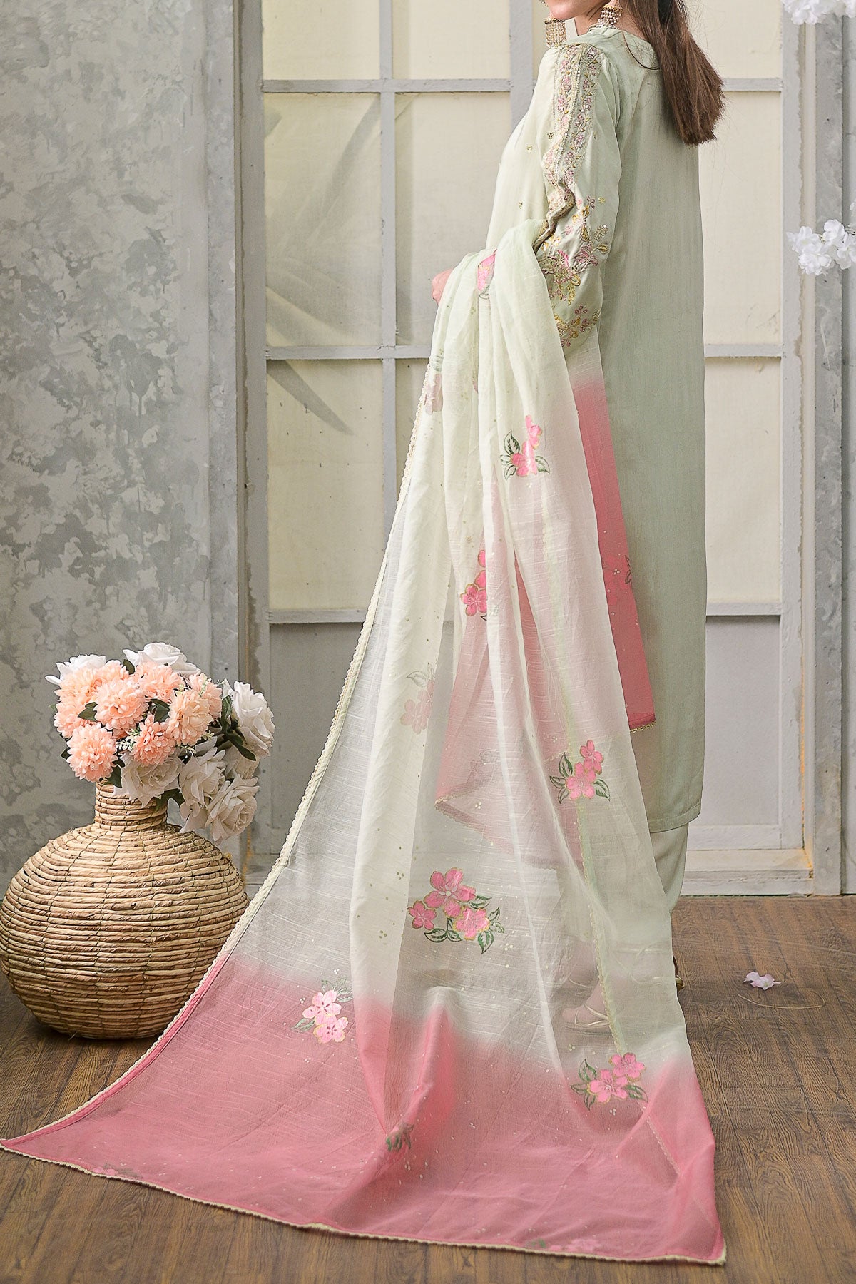 Mustard Self Zari Viscose 3 Piece Suit with Slub Dupatta-SZ-2020
