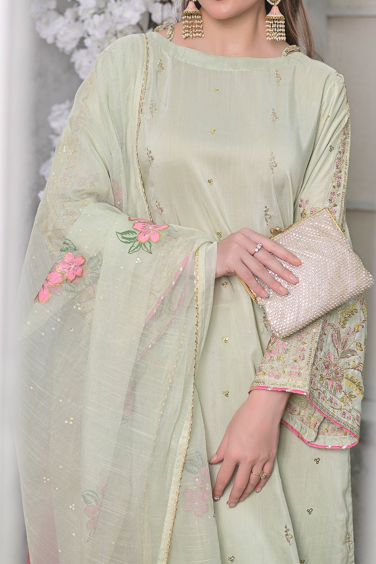 Mustard Self Zari Viscose 3 Piece Suit with Slub Dupatta-SZ-2020