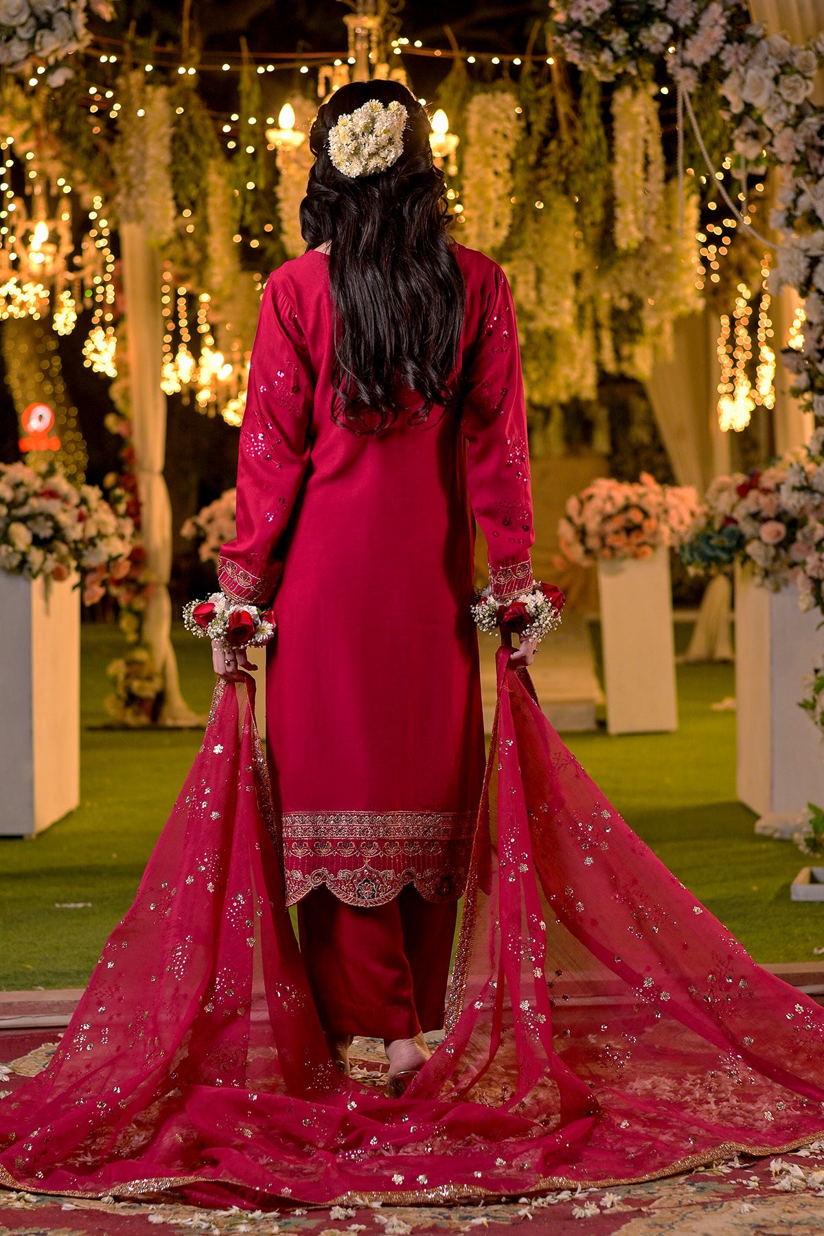 Shocking Pink Embroidered Viscose Shirt with Culottes & Sequin Work-SZ-2019