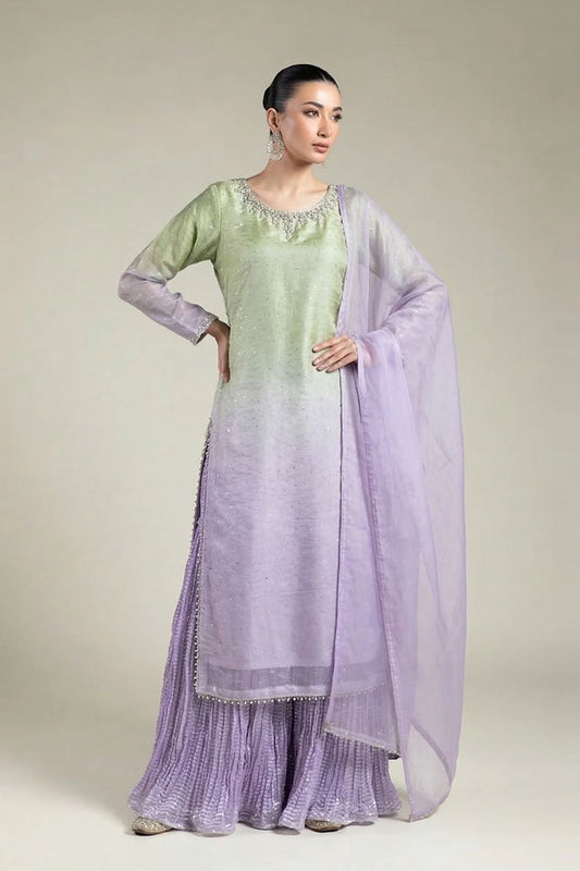 3 Piece Sheesha Chiffon Suit - Embroidered -K-SZ-2014