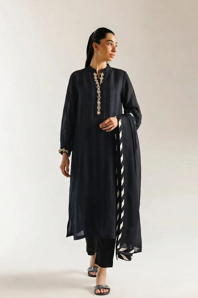 Monochrome Elegance – 3-Piece Stitched Chiffon Outfit SZ-2016
