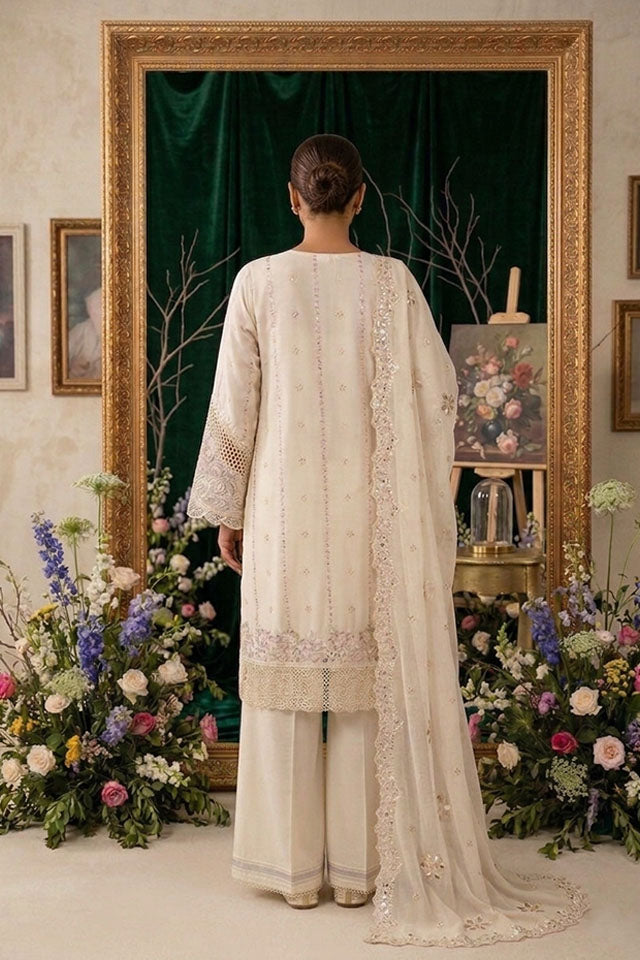 Premium Cream Embroidered Chiffon SZ-2012