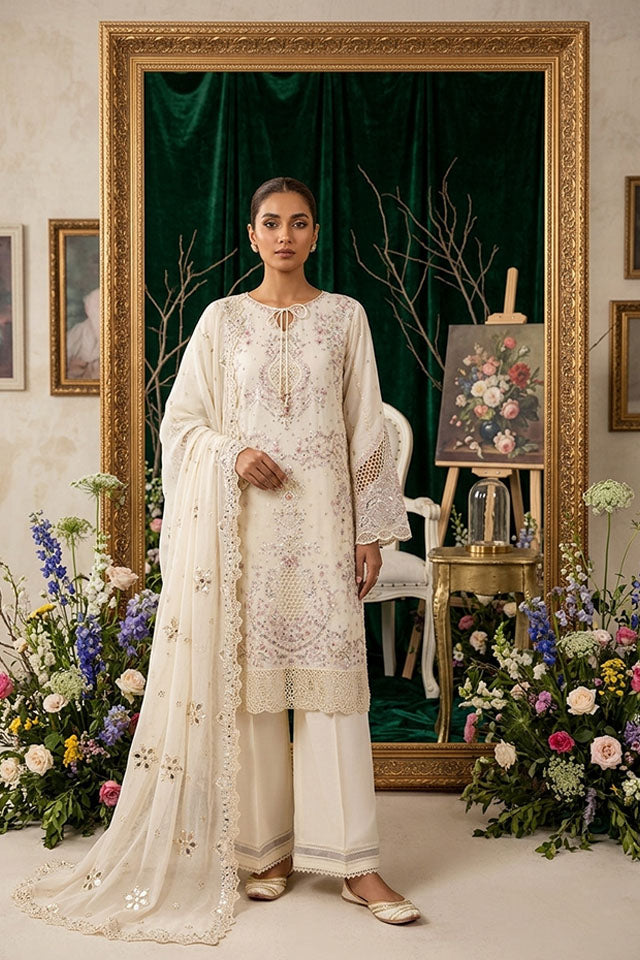 Premium Cream Embroidered Chiffon SZ-2012